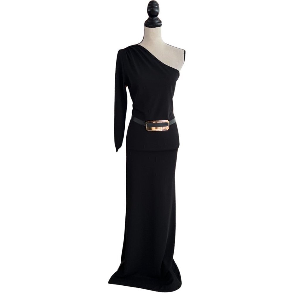 Orna Farho one shoulder black maxi dress size 38